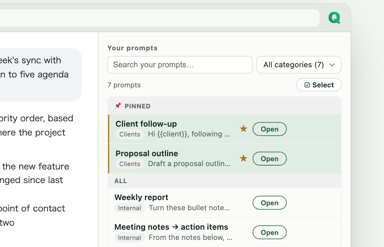 Qarta open in Chrome's side panel next to an AI chat
